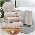 2 Pack Luxury Paris Ribbed Cotton Towel Set - Natural