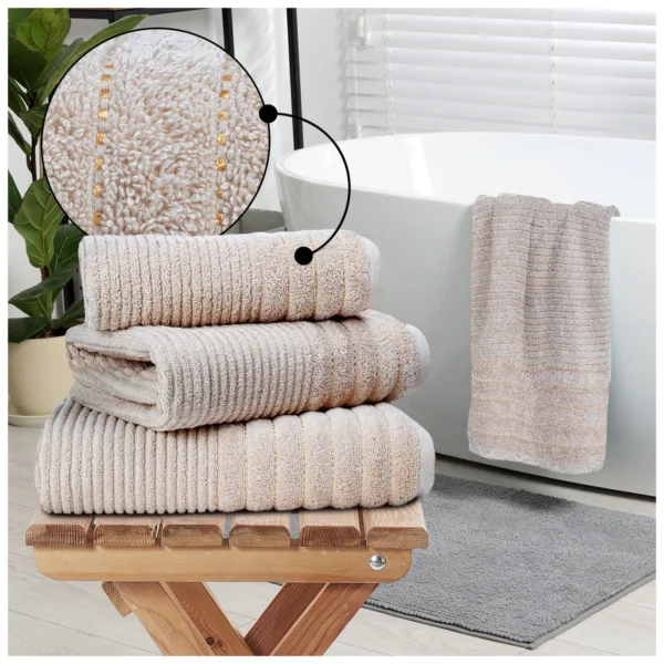 2 Pack Luxury Paris Ribbed Cotton Towel Set - Natural