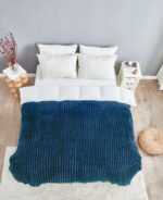 Luxury Ribbed Fleece Throw - Navy