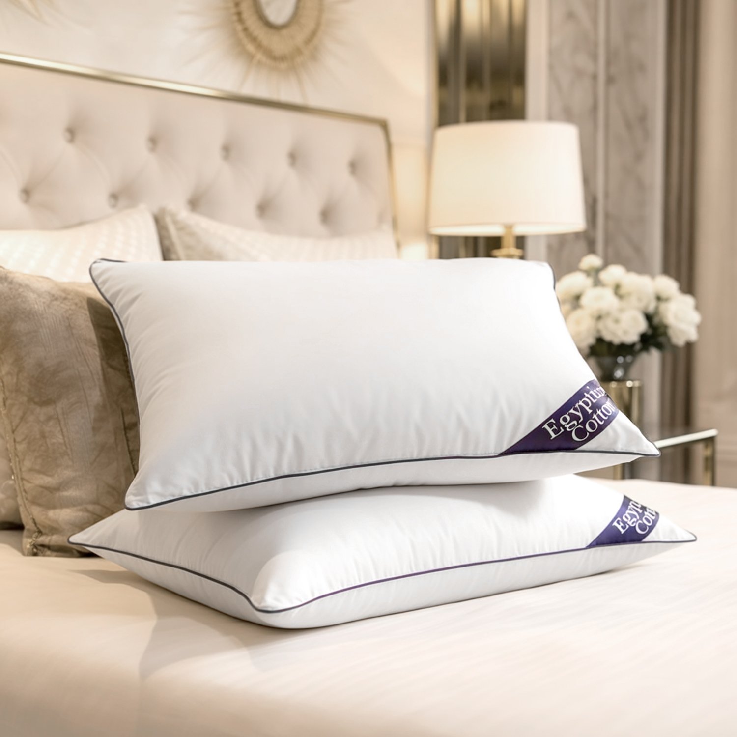Navy 3 Luxury Egyptian Cotton Pillow Pair - Navy