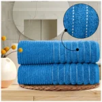 2 Pack Luxury Paris Ribbed Cotton Towel Set - Navy