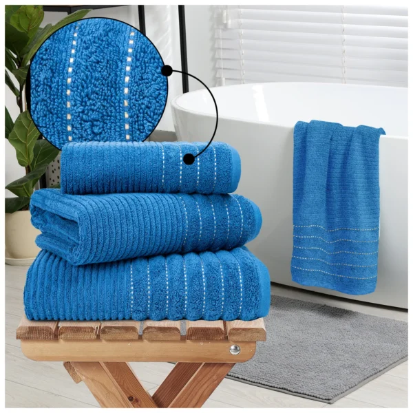 2 Pack Luxury Paris Ribbed Cotton Towel Set - Navy