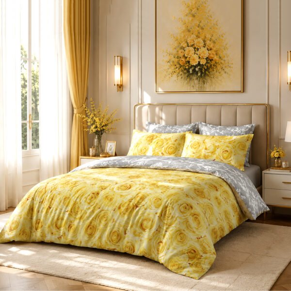 Reversible Flowers Duvet Cover Set - Ochre