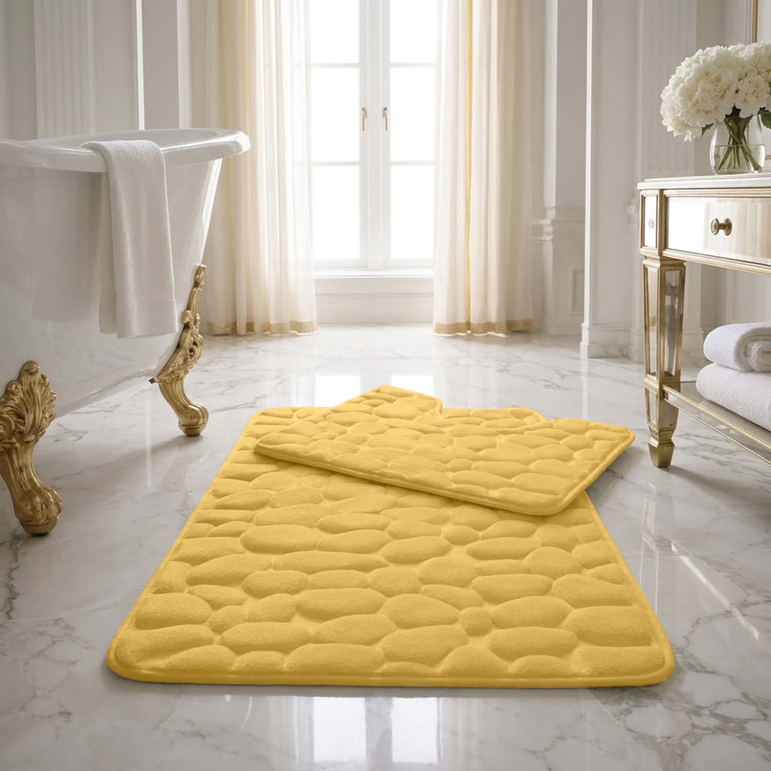 Ochre 1 Luxury Pebbles Bathroom Mat 2 Piece - Ochre