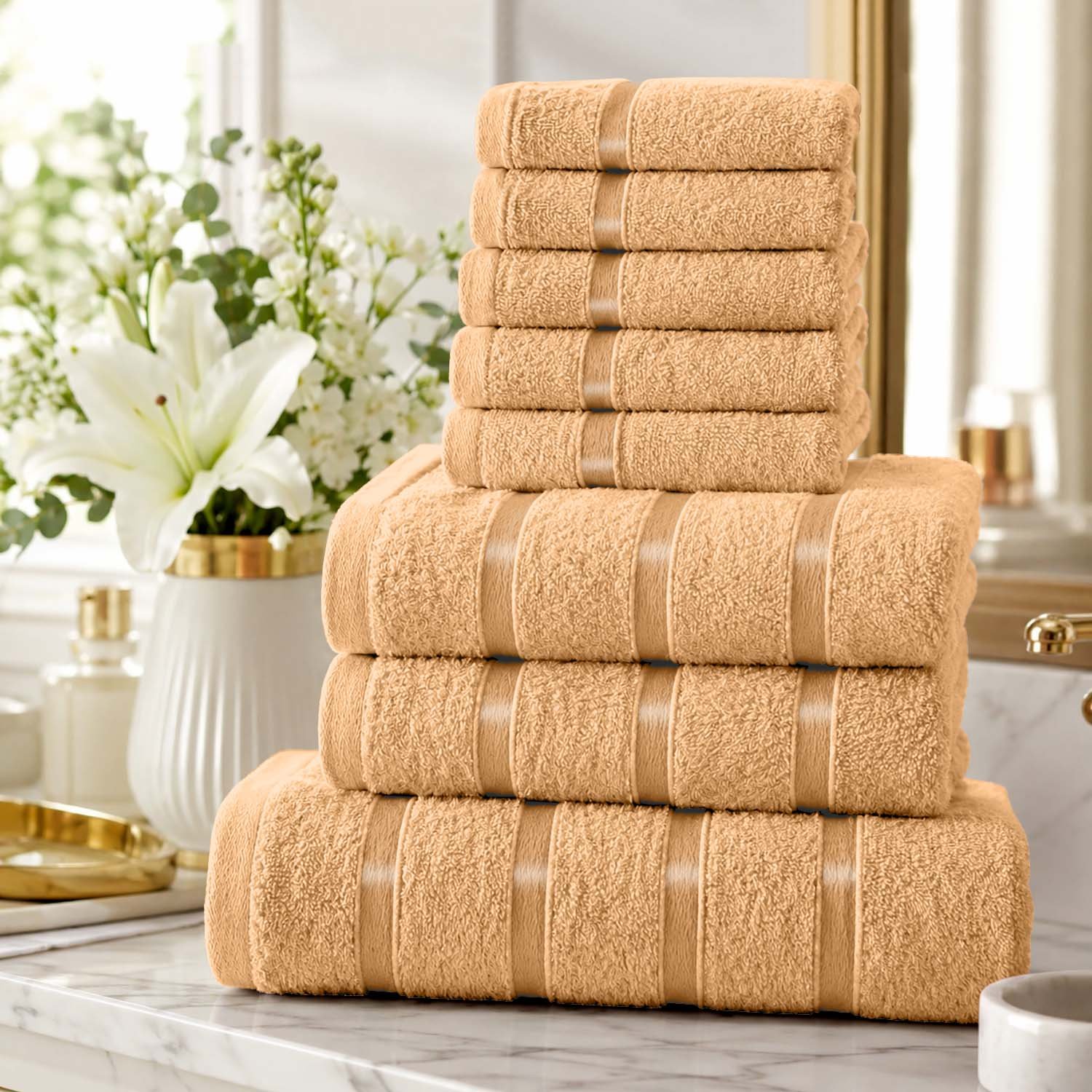 Peach 1 8 Piece Ultra Soft Cotton Towel Bale Set - Peach