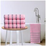Soft Cotton Striped Bath Towels Set - Pink