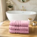 3 Pack Stripe Cotton Towel Sets - Pink