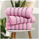 Soft Cotton Striped Bath Towels Set - Pink