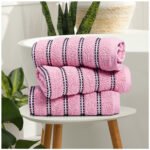 Soft Cotton Striped Bath Towels Set - Pink