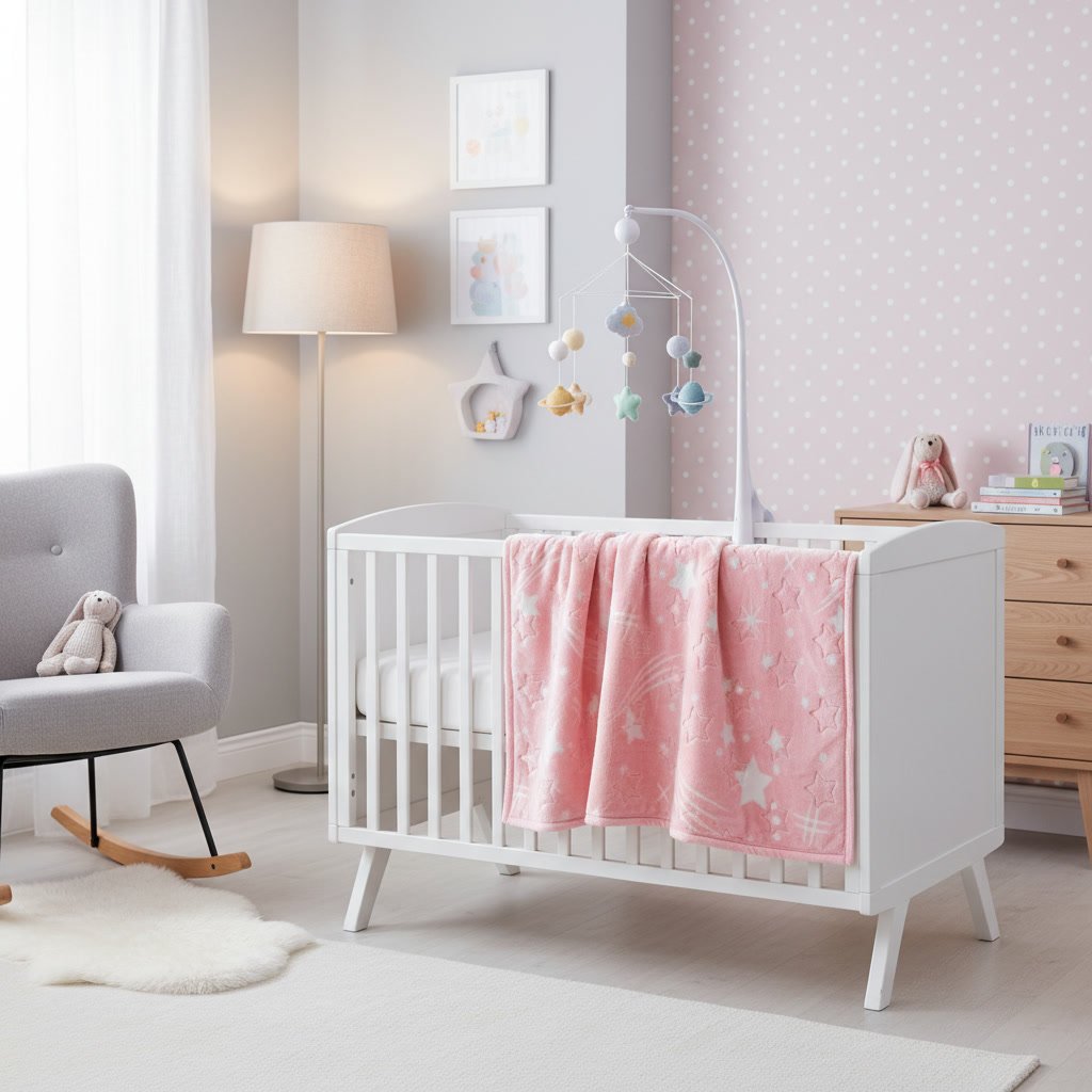 Pink Star 5 Star Print Baby Fleece Blanket - Pink - Image 1
