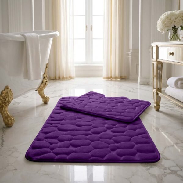 Luxury Pebbles Bathroom Mat 2 Piece - Purple