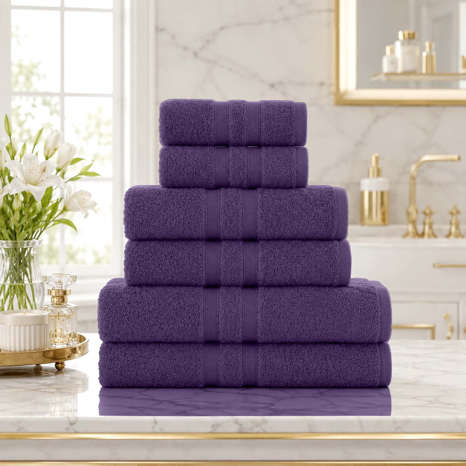 Purple 2 Super Soft Hotel Style Towel Set - Purple