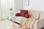 Cosy Heated Ribbed Cuddle Cushion with Armrest Support - Rust