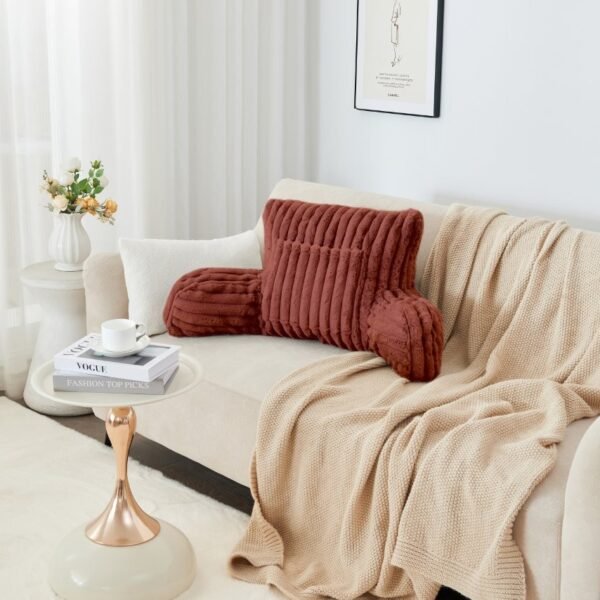 Cosy Heated Ribbed Cuddle Cushion with Armrest Support - Rust