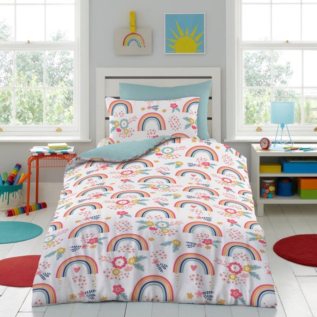 Rainbow 'Girls' Rainbow Floral Kids Duvet Cover Set- Multi