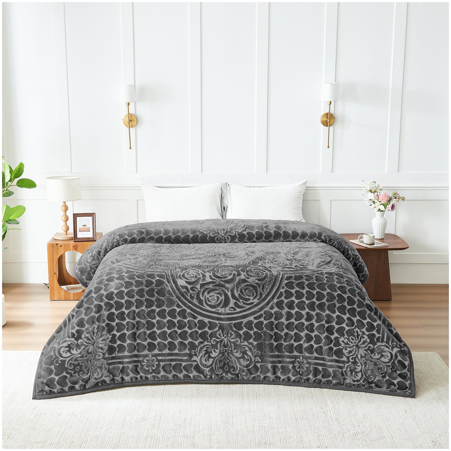 civilArt Blossom Heart Heavy Blanket 4kg - Charcoal
