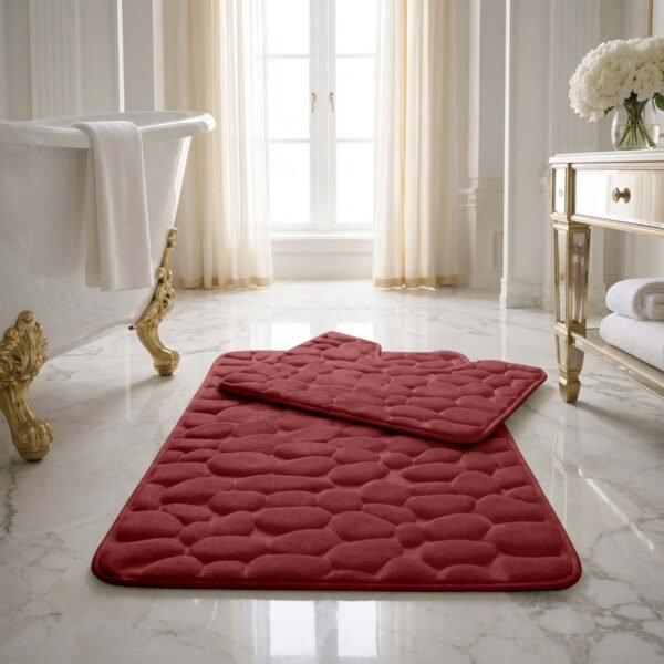 Luxury Pebbles Bathroom Mat 2 Piece - Red
