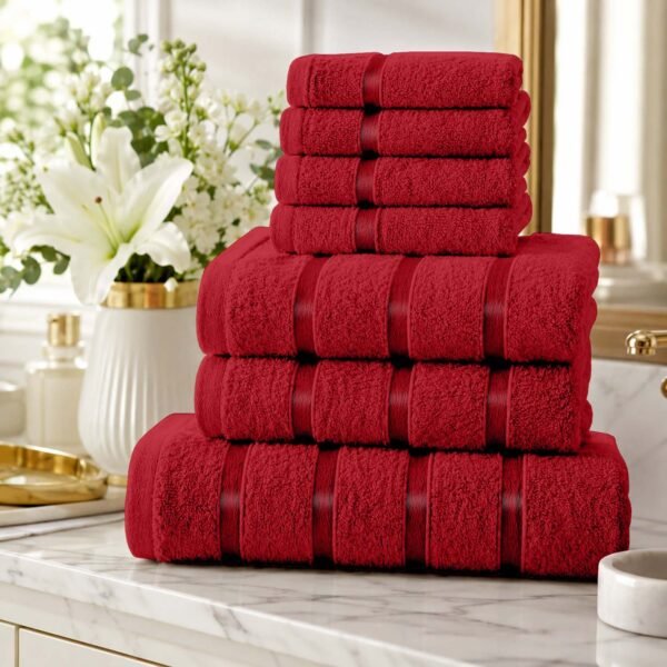 8 Piece Ultra Soft Cotton Towel Bale Set - Red