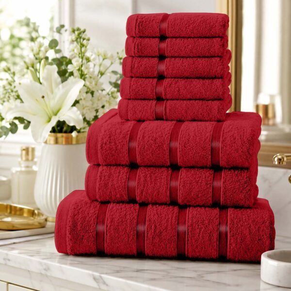 8 Piece Ultra Soft Cotton Towel Bale Set - Red