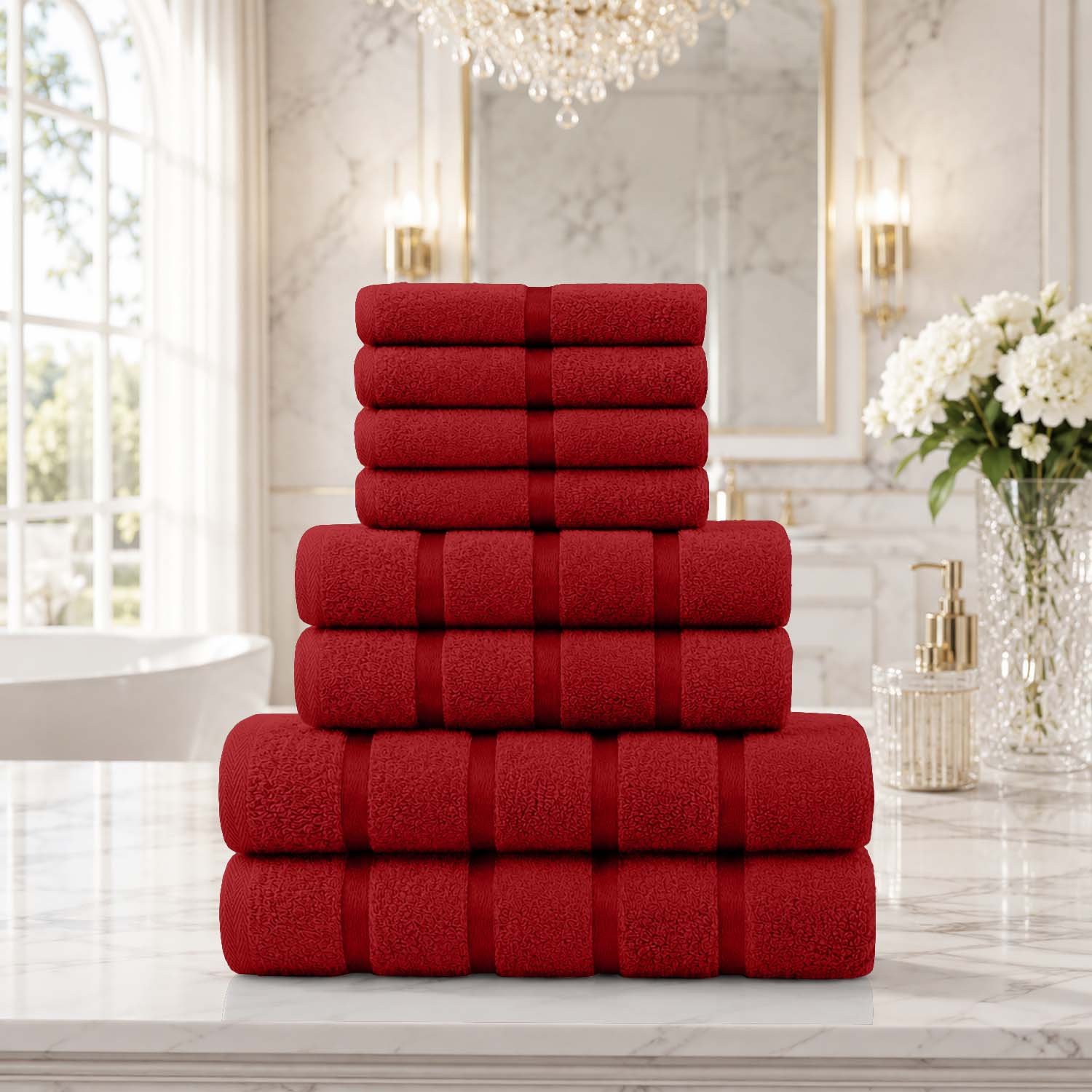 Red 2 8 Piece Ultra Soft Cotton Towel Bale Set - Red