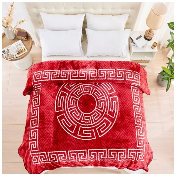 Luxury Greek Key Fleece Blanket Red/White