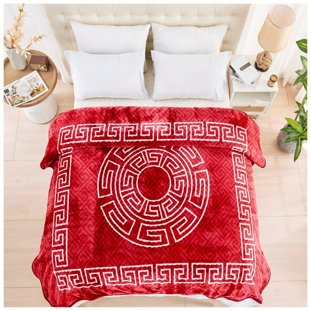 Luxury Greek Key Fleece Blanket Red/White