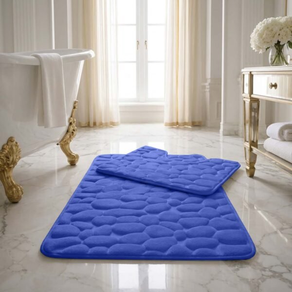 Luxury Pebbles Bathroom Mat 2 Piece - Royal Blue