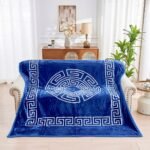 Luxury Greek Key Fleece Blanket - Royal Blue/White - Image 3