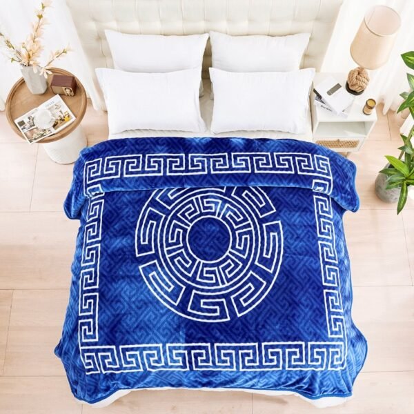 Luxury Greek Key Fleece Blanket Royal Blue/White