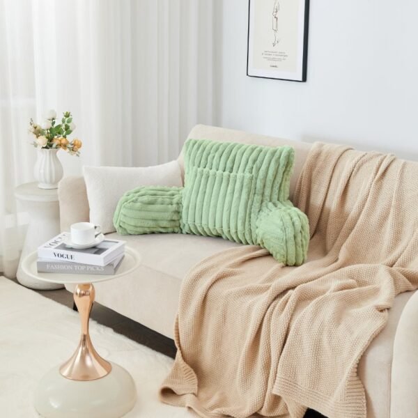 Cosy Heated Ribbed Cuddle Cushion with Armrest Support - Sage Green