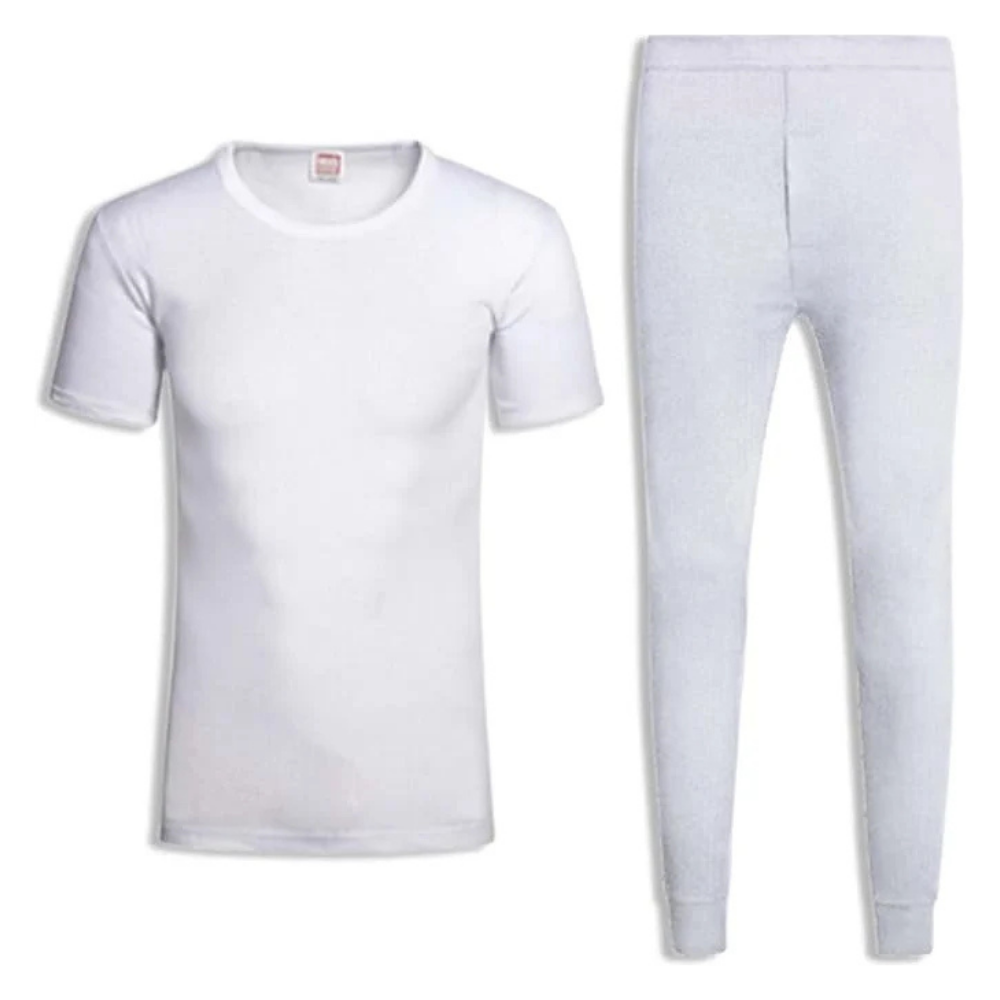 SHIRT (3) Soft Short Sleeve T-Shirt & Long Johns - White