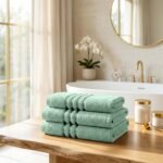 3 Pack Stripe Cotton Towel Sets - Sage Green