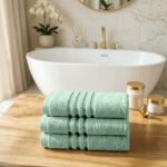 3 Pack Stripe Cotton Towel Sets - Sage Green