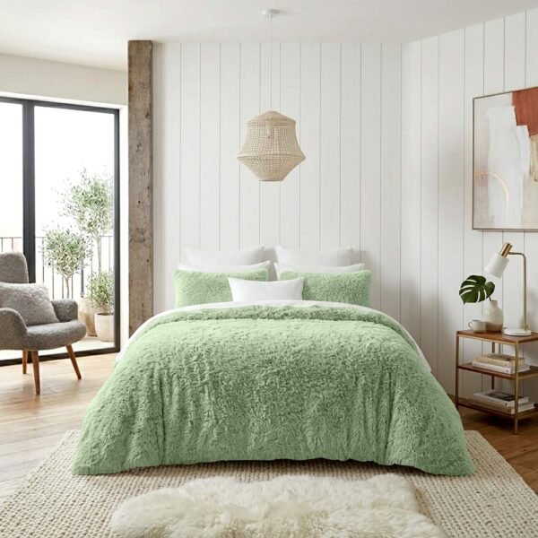 Hug & Snug Fluffy Duvet Cover Set - Sage Green