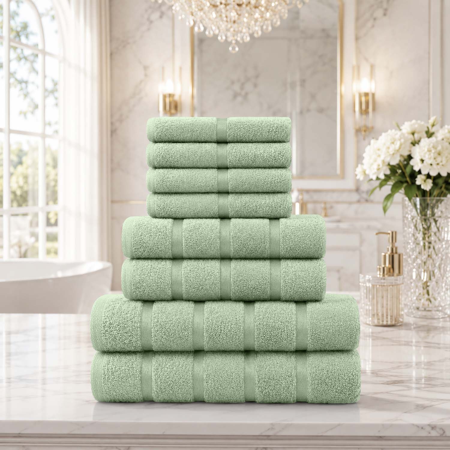 Sage Green 2 8 Piece Ultra Soft Cotton Towel Bale Set - Sage Green
