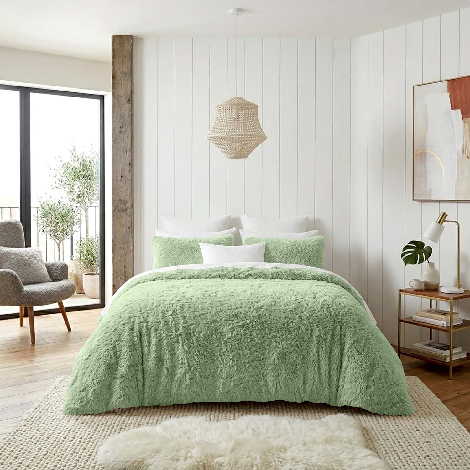 Sage Green 2 Hug & Snug Fluffy Duvet Cover Set - Sage Green