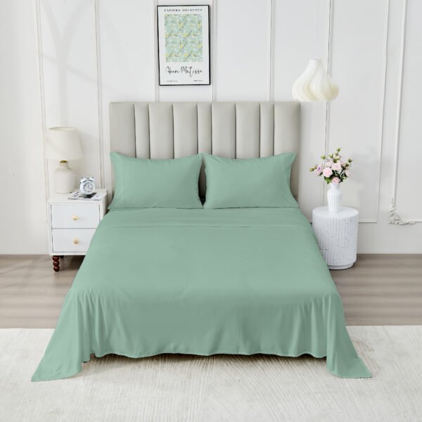 4 Piece Soft Plain Bed Sheet Set - Sage Green