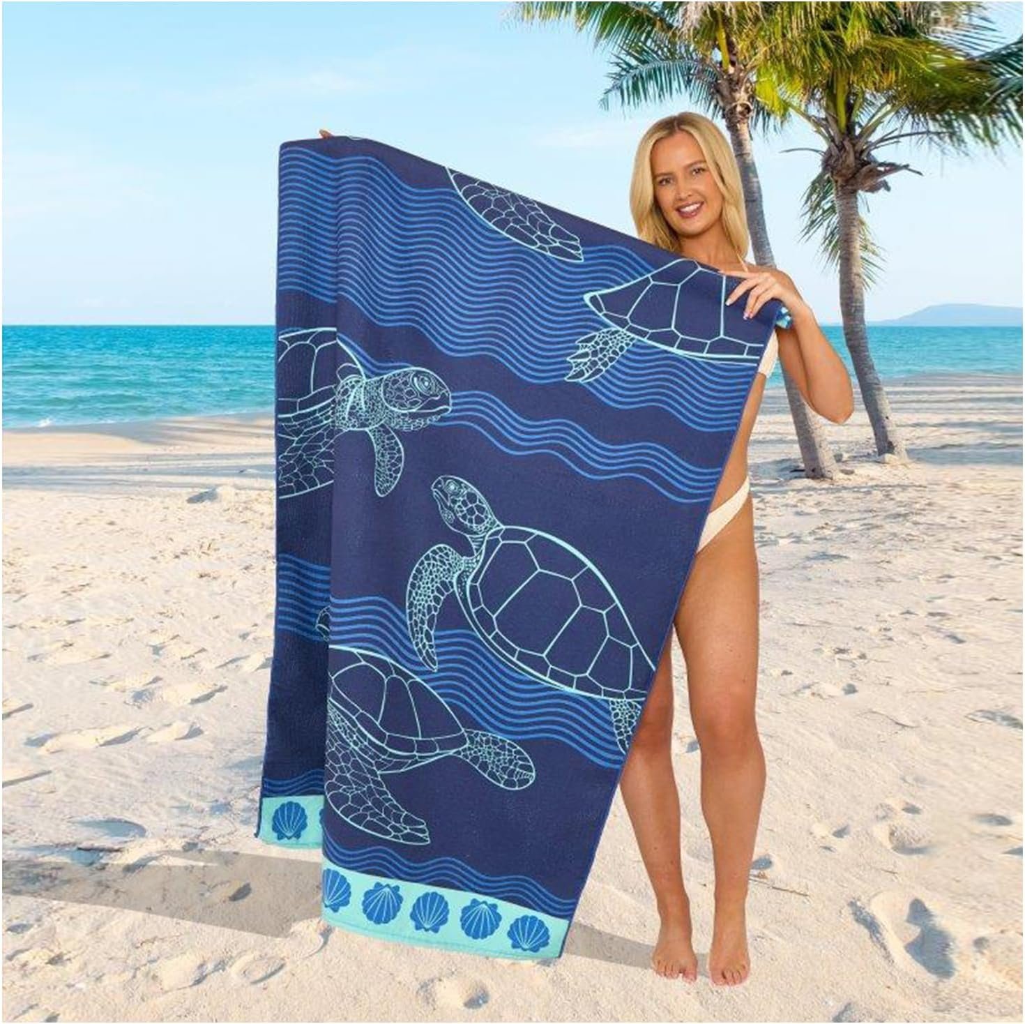 Sea Turtle Waves Sand Free Beach Towel Sea Turtle Waves - Blue