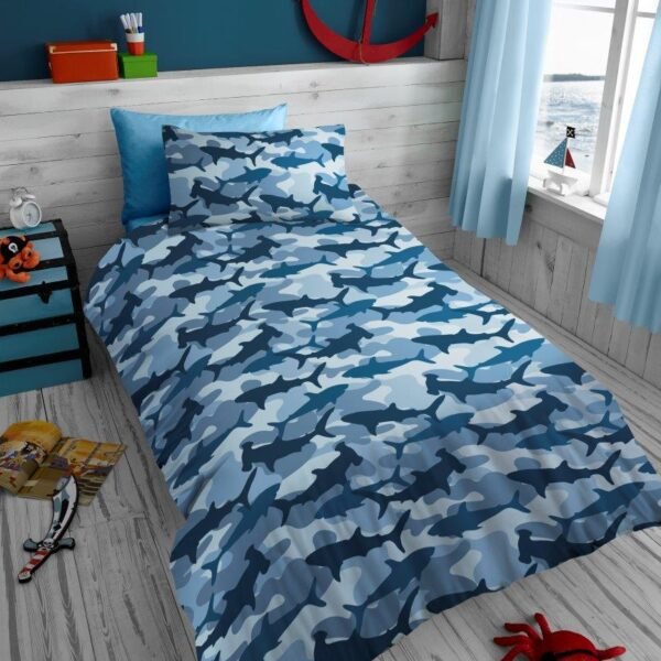 Boys Shark Camouflage Duvet Cover Set - Navy Blue