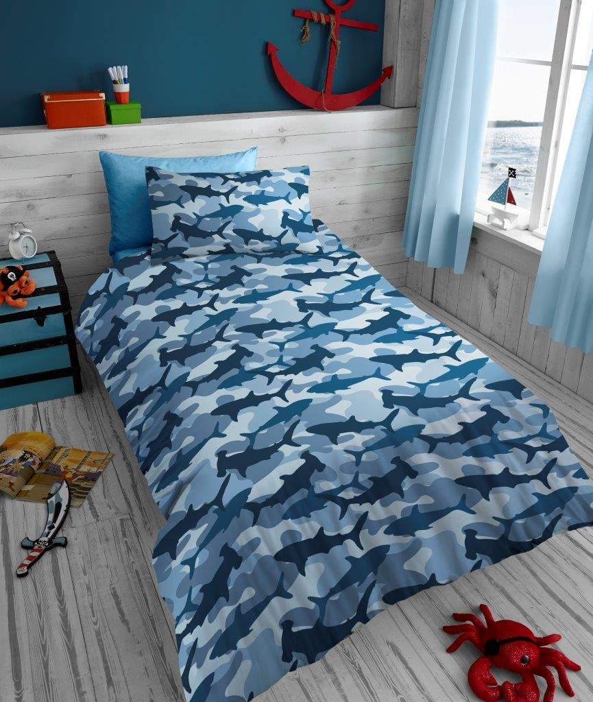 Shark Camo 'Boys' Boys Shark Camouflage Duvet Cover Set - Navy Blue