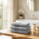 3 Pack Stripe Cotton Towel Sets - Silver