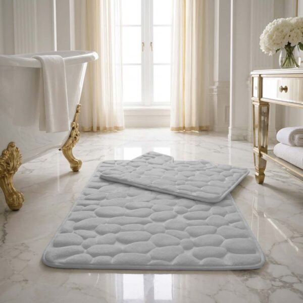 Luxury Pebbles Bathroom Mat 2 Piece - Silver