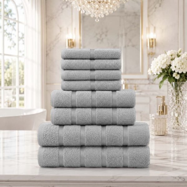 8 Piece Ultra Soft Cotton Towel Bale Set - Silver