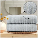 2 Pack Luxury Paris Ribbed Cotton Towel Set - Silver