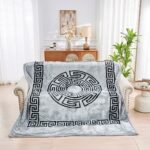 Luxury Greek Key Fleece Blanket Silver/Black - Image 2