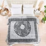 Luxury Greek Key Fleece Blanket Silver/Black