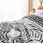 Luxury Greek Key Fleece Blanket Silver/Black - Image 5