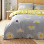Reversible Sun Flower Duvet Cover Set - Grey
