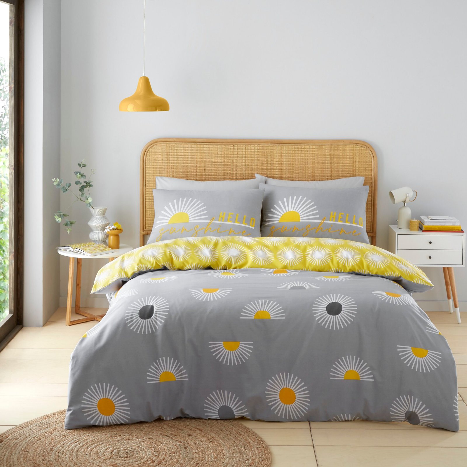 Sunburst_Grey_Main Reversible Sun Flower Duvet Cover Set - Grey