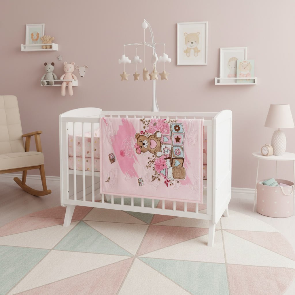 Teddy Bow Baby Fleece Throw – Pink